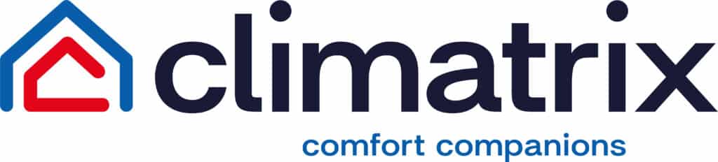Update van het logo van Climatrix, specliast in energietechnieken, met de baseline 'Comfort Companions'.